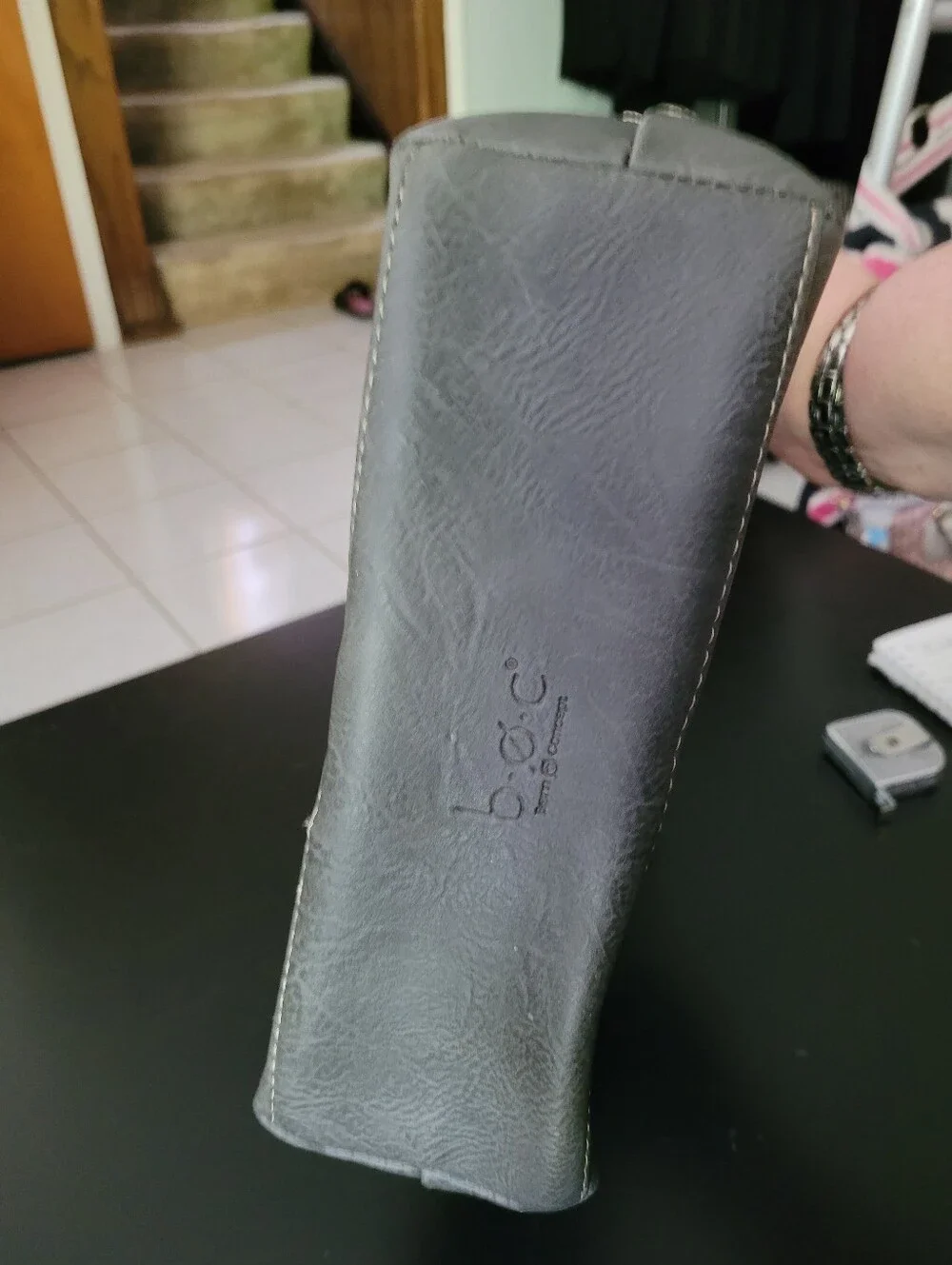 b.o.c. Gray Embossed Floral Crossbody Bag
